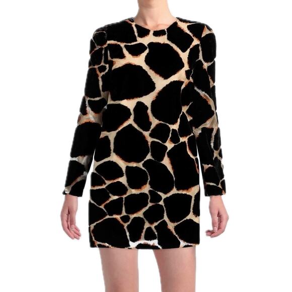 NWT DOLCE & GABBANA Runway Giraffe Print Mini Dress Brown IT 44 / L - Picture 1 of 11